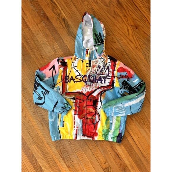 Members Only x Jean Michel Basquiat Bomber Commander Graffiti Windbreaker Jacket - Picture 1 of 10